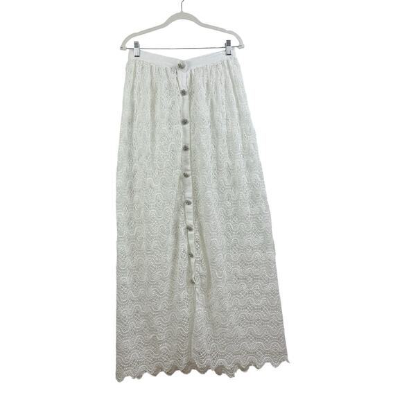Moeva Flavy White Lace Cover-Up Maxi Skirt Large Crystal Rhinestone Snap Button - Picture 15 of 16
